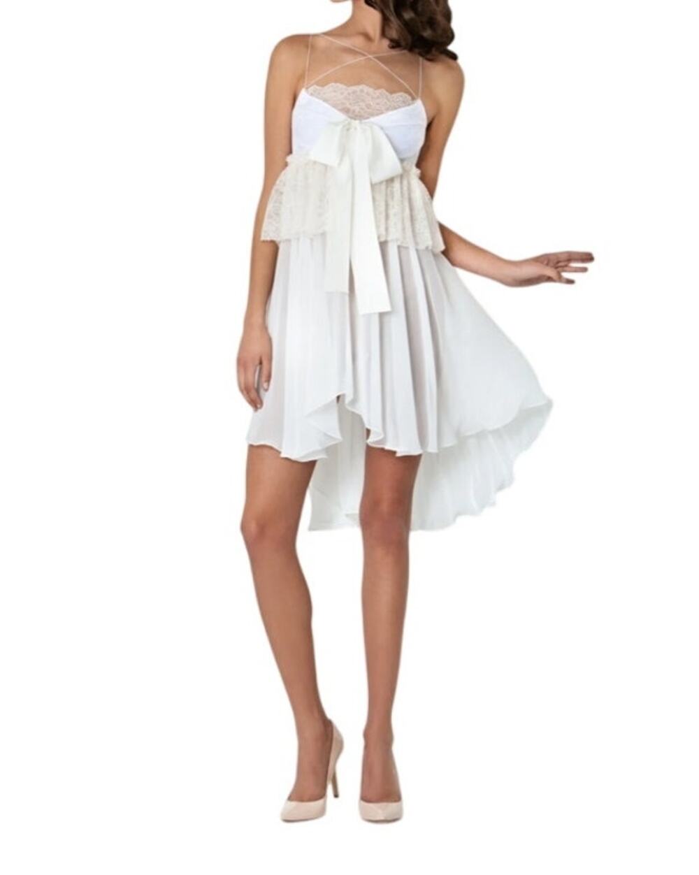 Amoralle Women's Medium Ivory Sexy Tasseled Lace & Chiffon Ruffle Lingerie Slip